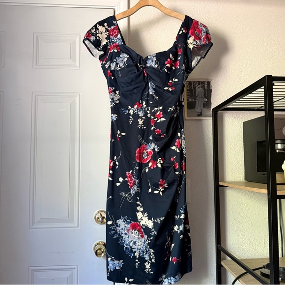 NWT STOP STARING! black floral stretch short sleeve mod pinup bodycon midi  dress - cruiseboatoman.com